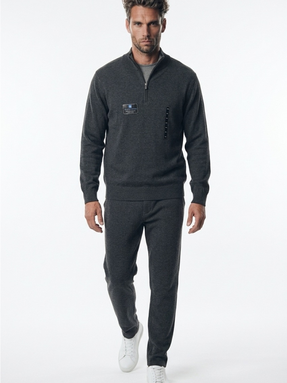 NWT Tricots St Raphael Mens XXL Grey Pullover Sweater 1/4 Zip Long Sleeve